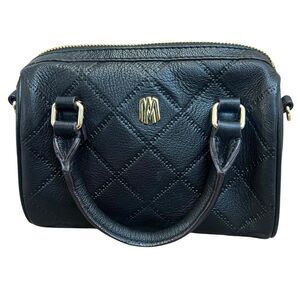 Antonio Melani Black Leather Small Leather Quilted Satchel Bag Crossbody